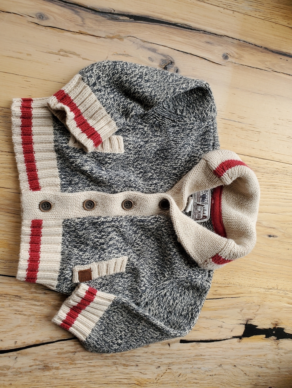 12m Roots Cream and Red Knit Cardigan